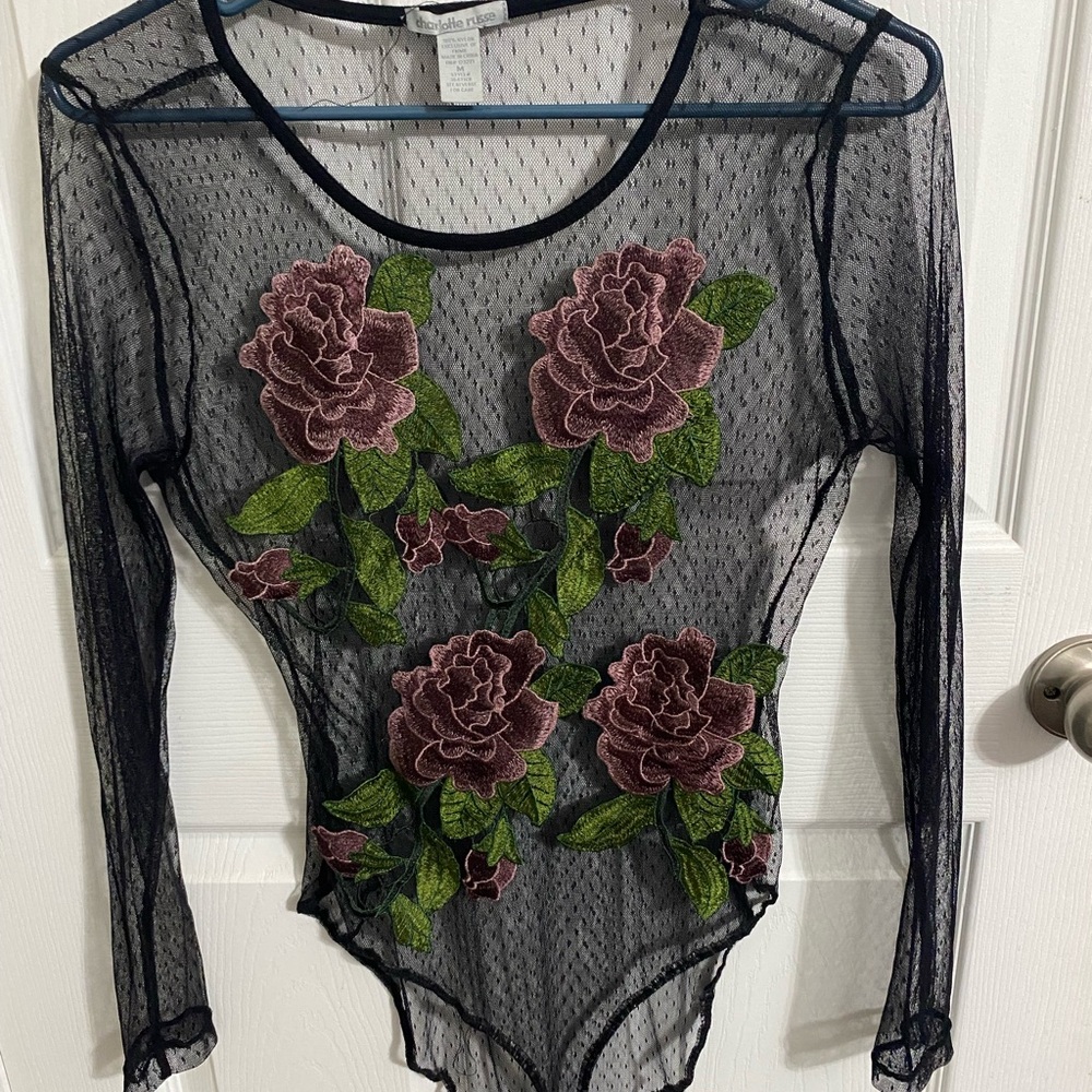 Floral Embroidered Sheer Bodysuit